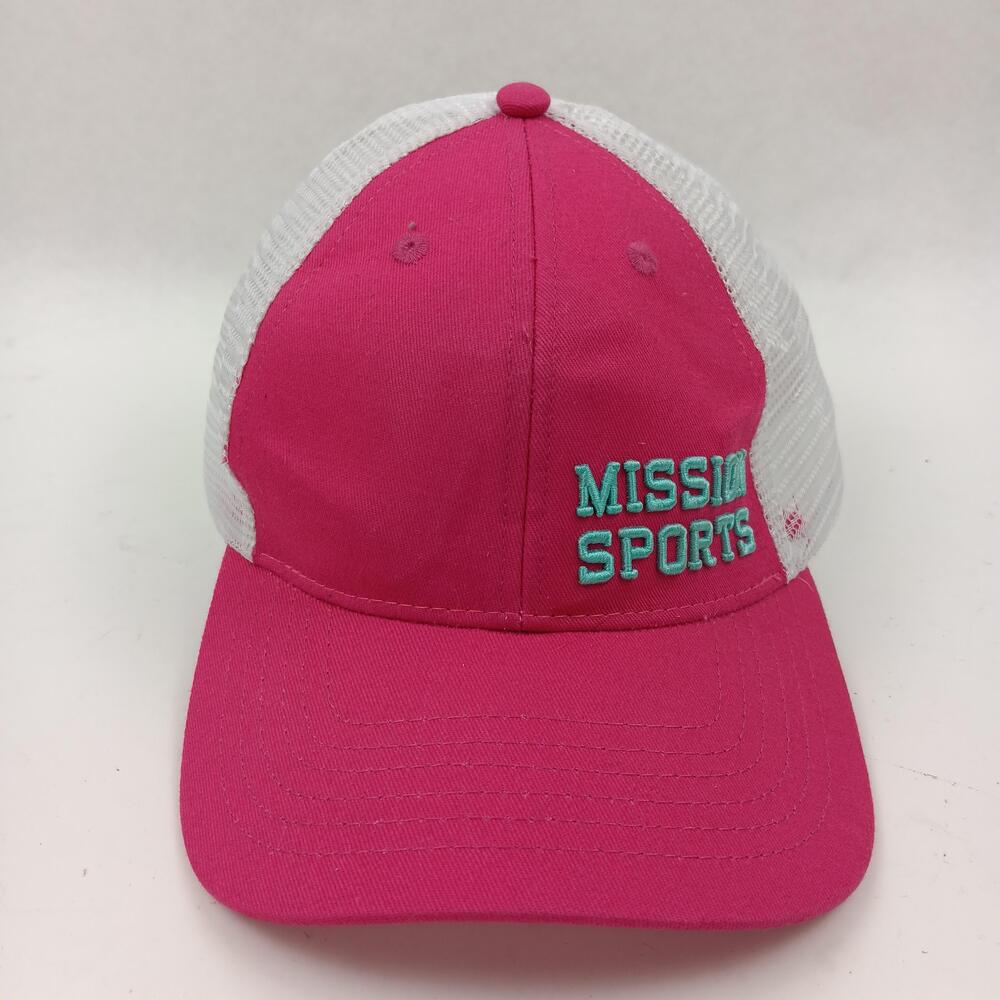 Mission Sports Hat Cap Snap Back One Size Pink White Trucker Mesh Mens